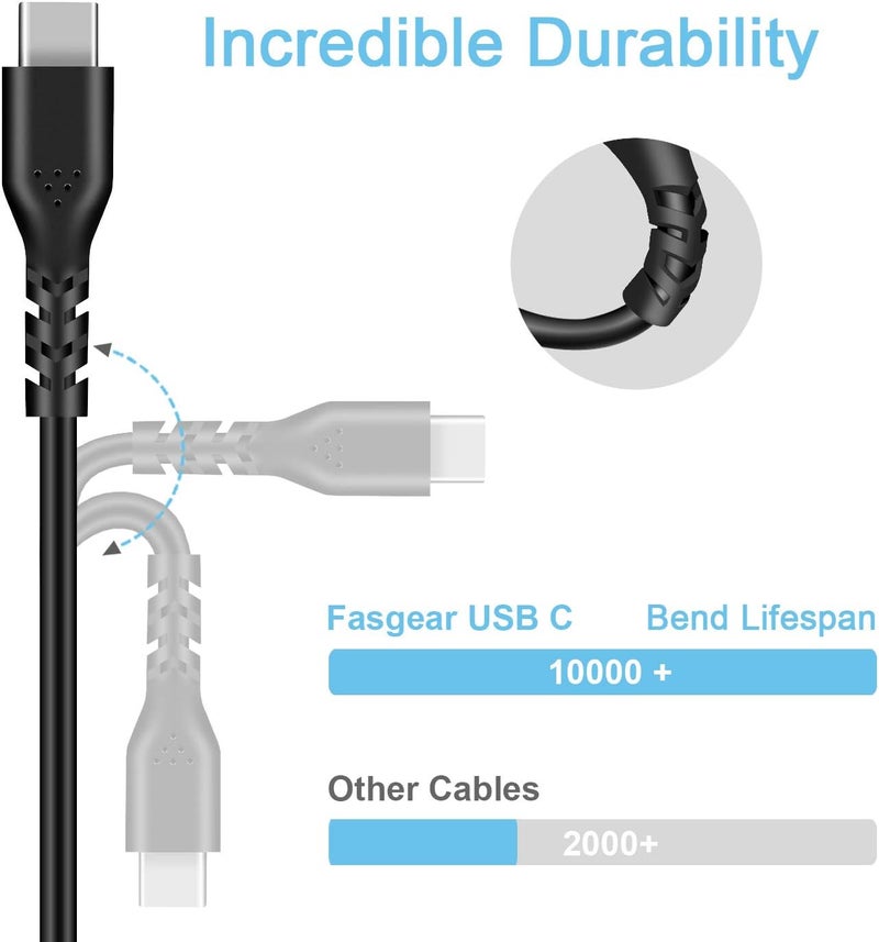 كابل USB C إلى USB C (حزمة واحدة ، 3ft ، أسود) كابل الشحن السريع من النوع C إلى النوع C 2.0 كابل نقل البيانات عالي السرعة مزامنة كابل USB C-C لـ Galaxy S10 S9 ، Huawei P20 ، Nexus 6P 5X ، Chromebook ، Matebook - Image 3